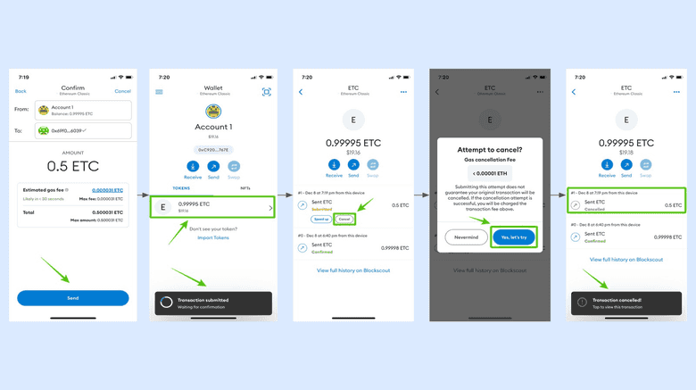 Canceling a sent transaction. Canceling a sent transaction.