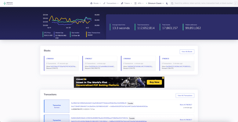 Blockscout is a popular ETC explorer. Blockscout is a popular ETC explorer.